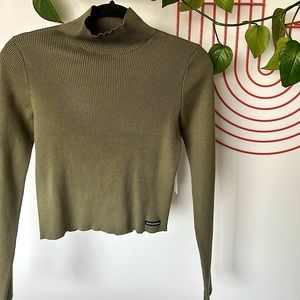 Military Green Cropped Turtleneck